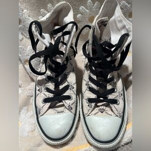 Converse Canvas High-Top Sneakers in White and Black diamonds